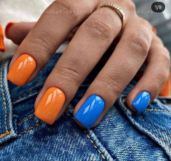 Pomarańczowo niebieskie paznokcie
